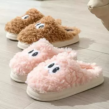 Winter New Cartoon Cotton Slippers Cute Plush Thick Sole Warm Home Indoor Slippers Men Couples Baotou Comfortable Slides 40-41 темно-коричневого