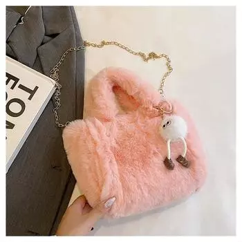 Winter new chain wool bag large capacity shoulder messenger bag for women portable fur bag