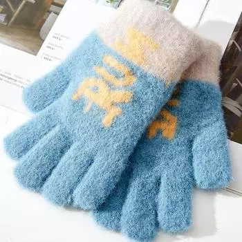 Winter New Children s Winter Warm Gloves Full-finger Alphabet Jacquard Boys Five-finger Cute Student Knitting One size