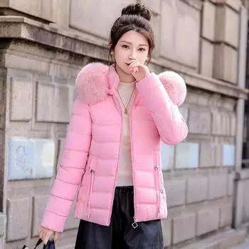 Winter new cotton jacket women s Korean version slim women s cotton jacket short fur collar cotton jacket women s warm padded jacket jacket L