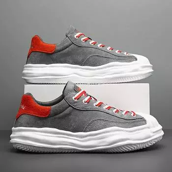 Winter new dissolving shoes shell head design sense niche students breathable thick-soled leather surface low-top casual board shoes men 39