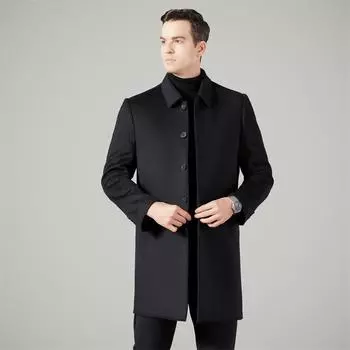 Winter new double-sided men s middle-aged lapel detachable liner casual sheep wool solid color mid-length coat 170