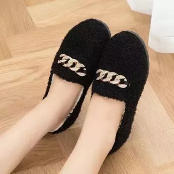 Winter new Doudou shoes fluffy shoes wear flat-bottomed velvet cotton shoes thick-soled bow cotton shoes low-top warm shoes 36