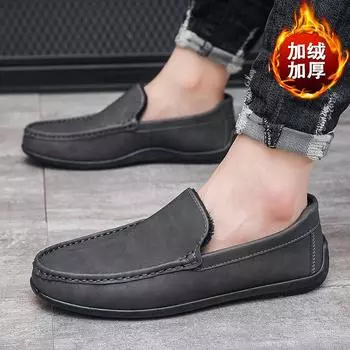 Winter new Doudou shoes soft sole soft surface casual men s shoes one pedal lazy loafers velvet cotton leather shoes men 39