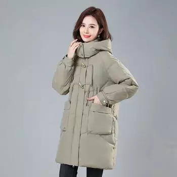 Winter New Down Cotton Coat Women s Mid Length 2025 Winter Loose Hooded Cotton Coat Thickened Foreign Style Cotton Coat Coat M