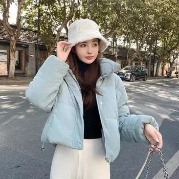 Winter new down cotton jacket small man thickened student short loose bread jacket women S чёрный