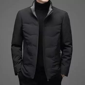 Зимняя новая мужская куртка-пуховик, однотонная, с воротником-стойкой, белая, теплая, модная мужская куртка на утином пуху M