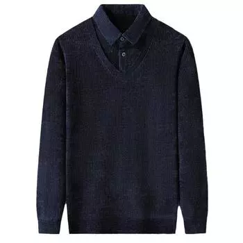 Winter New Fake Two-piece Middle-aged and Elderly Men s Velvet Thickened Sweater Lapel Warm Clothes Dad s Outfit Handsome and Trendy M