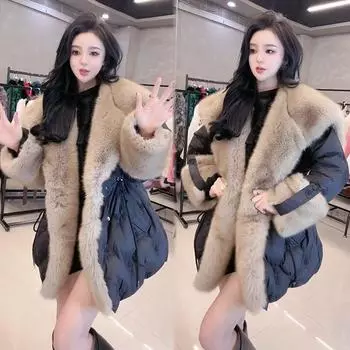 Зимняя новая модная хлопковая одежда, искусственный мех, пальто для женщин, большой размер, свободный, утолщенный, иностранный стиль, популярное пальто знаменитостей в Интернете L suggestion 90-105 чёрный