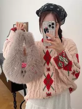 Зимняя новая модная милая плюшевая сумка-щенок для студента, для шопинга, портативная сумка-тоут белый