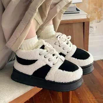 Winter new Fashionable versatile Cotton Shoes Women s Comfortable Warm Non-slip Retro women Shoes Velvet color blocked sneakers 36-37