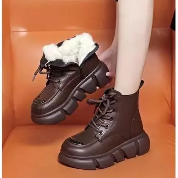 Winter New High Quality Snow Boots with Velvet Ultra Thick Cotton Boots Thick Bottom Women s Casual Large Cotton Shoes 35 чёрный