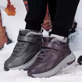 Winter new high-top cotton shoes, female mother velvet thickened elderly shoes, large cotton walking shoes, leather waterproof snow boots 36