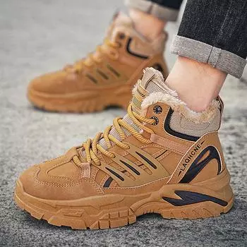 Winter new high-top velvet thickened warm snow boots outdoor sports tooling mountaineering thick-soled non-slip Martin boots 39 чёрный