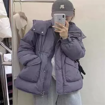 Winter new hooded medium and long waist thin down jacket waist thin 90 white duck down thickened jacket female tide S белый