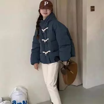 Winter new horn buckle white duck down jacket college style design women s down jacket S size 90-60kg павлин голубой
