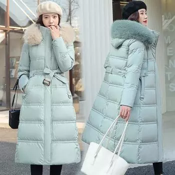 Winter New Korean Style Cotton-padded Coat Women s Long Over-the-knee Large Wool Collar Cotton-padded Coat Thickened Loose Plus Size Coat S