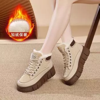 Winter new Korean version warm velvet snow boots women s cotton shoes short tube thickened cotton boots women s MS 35 бежевый