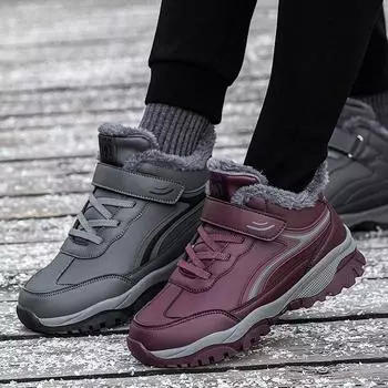 Winter new leather high-top walking shoes women s warm piled thickened cotton shoes comfortable mother shoes men s father shoes 36