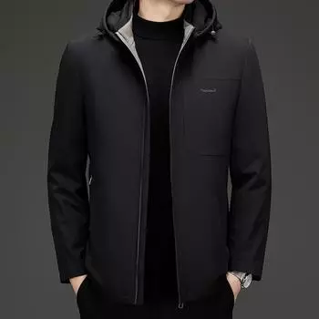 Зимняя новая легкая куртка-пуховик мужская молочно-шелковая белая утиная пуховая повседневная куртка с капюшоном M чёрный