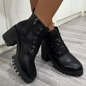 Winter New Luxury Thick-soled Shoes 2026 Fashion Side Zipper Punk Motorcycle Boots Round Toe Comfortable Non-slip Mid-calf Boots 35
