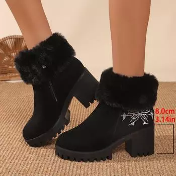 Winter new Mao Mao flanged women s boots high heel autumn and winter fashion boots side zipper short heel large size boots 35 серый