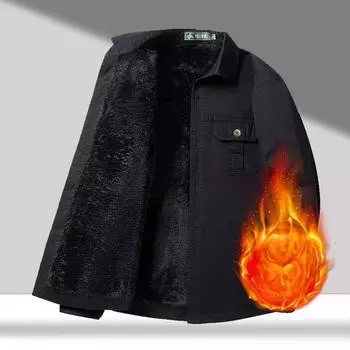 Winter New Men s Business and Leisure Lapel Plus Velvet Shirt Men s Tooling Jacket Lapel Plus Velvet Plus Size Shirt M