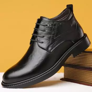 Winter new men s cotton leather shoes piled and thickened warm business casual high-top formal leather shoes 8850 38 чёрный