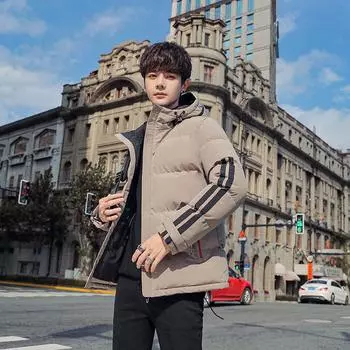 Winter New Men s Cotton-padded Jacket Down Padded Jacket Thickened Korean Version of the Trend Cotton-padded Jacket Bread Suit Hooded Coat Men M