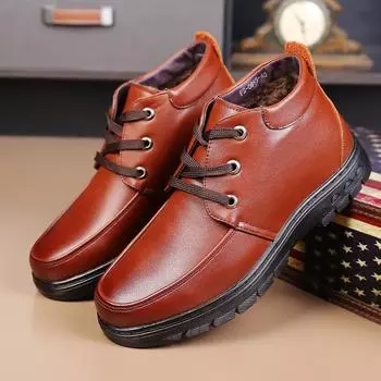 Winter new men s dad leather shoes fleece thickened men s leather shoes non-slip wear-resistant business leather shoes British fashion 39 чёрный