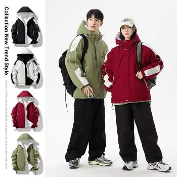 Winter new men s double-sided thickened and warm couple s cotton-padded jacket men s work jacket waterproof lamb s wool cotton coat S