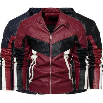Зимняя новая мужская кожаная куртка в корейском стиле, модная кожаная куртка с воротником-стойкой для мужчин L
