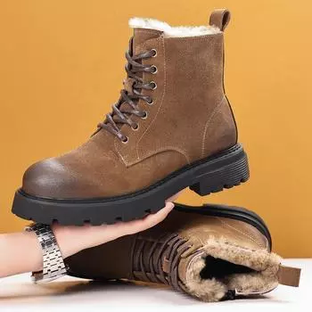 Зимние новые мужские уличные плюшевые теплые ботинки для отдыха, модные удобные высокие ботинки с боковой молнией, нескользящие зимние ботинки с толстой подошвой 38 чёрный