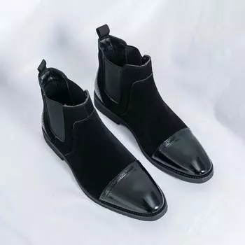 Winter New Men s Pointed Mixed Patchwork Slip On Ankle Boots British Designer Botas Trend Casual High-tops Shoes Zapatos Hombre 38