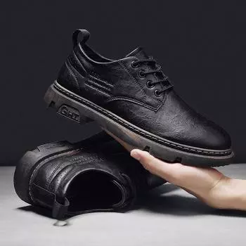 Winter new men s shoes trend youth retro polished big head leather shoes men s low-top Martin boots casual tooling shoes 39 черный коричневый