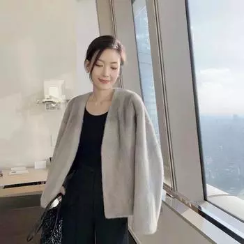 Winter new Nordic mink loose and thin imitation mink coat women s young v-neck short fur coat S слоновая кость