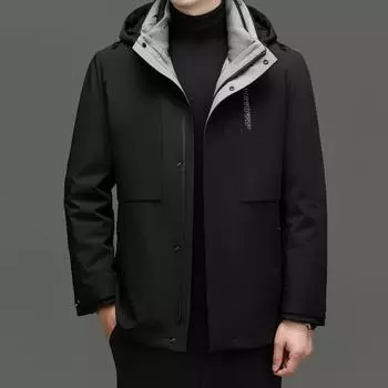 Зимняя новая цельная куртка-пуховик из трех предметов одежды для мужчин, повседневная куртка на гусином пуху с капюшоном и съемным теплым верхом M чёрный
