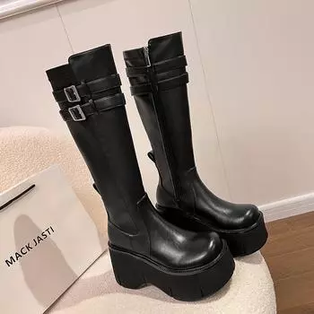 Winter New Outdoors Women s Knee Length Boots 2024 Hot Sale Fashion Solid Color Round Head Shoes for Women Botines De Mujer 34 чёрный