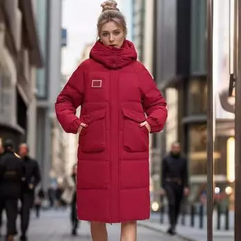 Winter New Removable Hat White Duck Down Women s Medium and Long Knee Thickened Down Jacket Women s Coat S