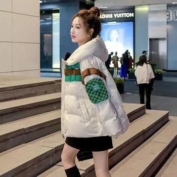Winter new small bread jacket thickened fashion design short down jacket women S size 90-60kg белый