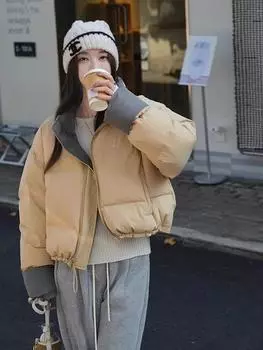 Winter new small white duck down jacket women s short fashion versatile casual loose coat S recommends within 60kg оливковое зеленый