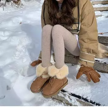 Winter new snow boots women s fur integrated new fashion two wear strap bow medium tube Muse cotton shoes 35 верблюд