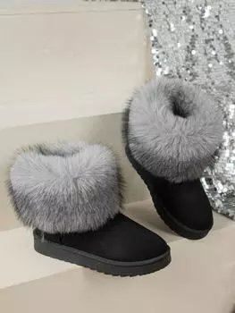 Winter new snow shoes flat-bottomed short tube Northeast cotton shoes piled and thickened waterproof and warm short long-haired boots Women s boots 36