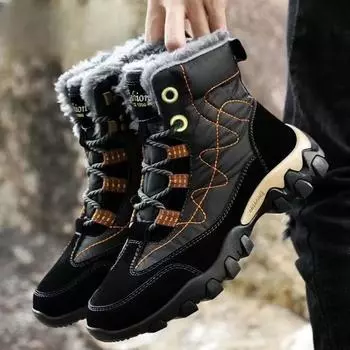 Winter New Special Offer Classic Men s Boots with Thick Velvet Outdoor Anti slip Sports Boots Fashion Lace Warm Snow Boots 39 чёрный