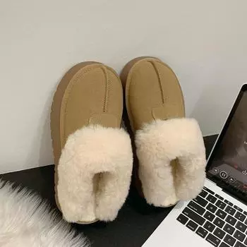Зимние новые стильные женские меховые тапочки с толстой подошвой, зимние сапоги с флисовой подкладкой, верхняя одежда, увеличенная высота 35