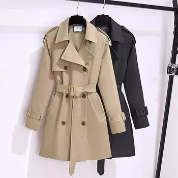 Winter New Temperament Trench Coat Women s Small British Style Korean Large Size Medium and Long Waist and Thin Coat S хаки
