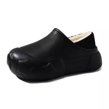 Winter new thickened heightening cotton shoes non-slip solid color velvet outdoor cotton slippers men s shoes keep warm 36-37 чёрный