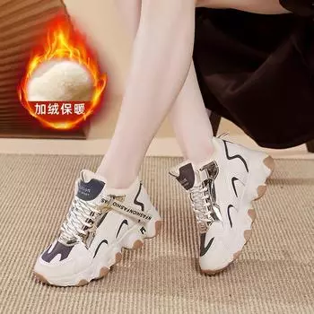 Winter new velvet Korean version high-top dad shoes women ins student cotton shoes sports women s shoes tide 35 чёрный