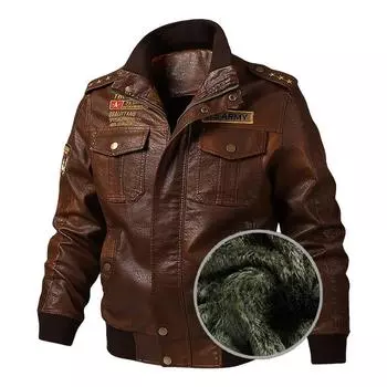 Winter New Velvet Padded Washed PU Leather Motorcycle Leather Jacket Men s Plus Size Leather Coat M