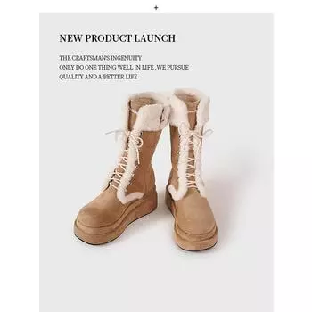 Winter new versatile fluffy tall tube fur integrated snow boots women s piled thickened warm cotton boots 35